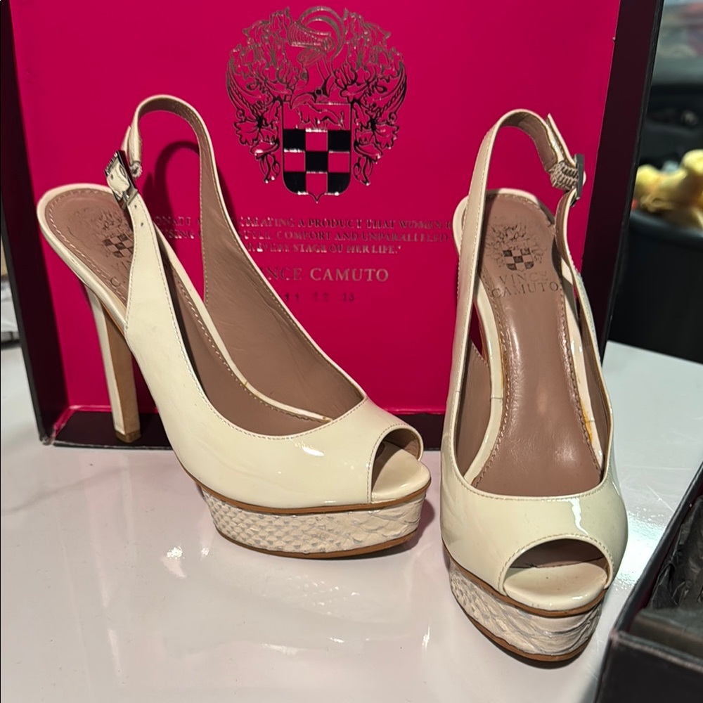 Vince Camuto Cream Peep Toe Heels